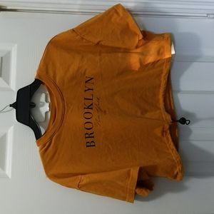 Forever 21 women's mustard yellow Brooklyn New York draw string tee